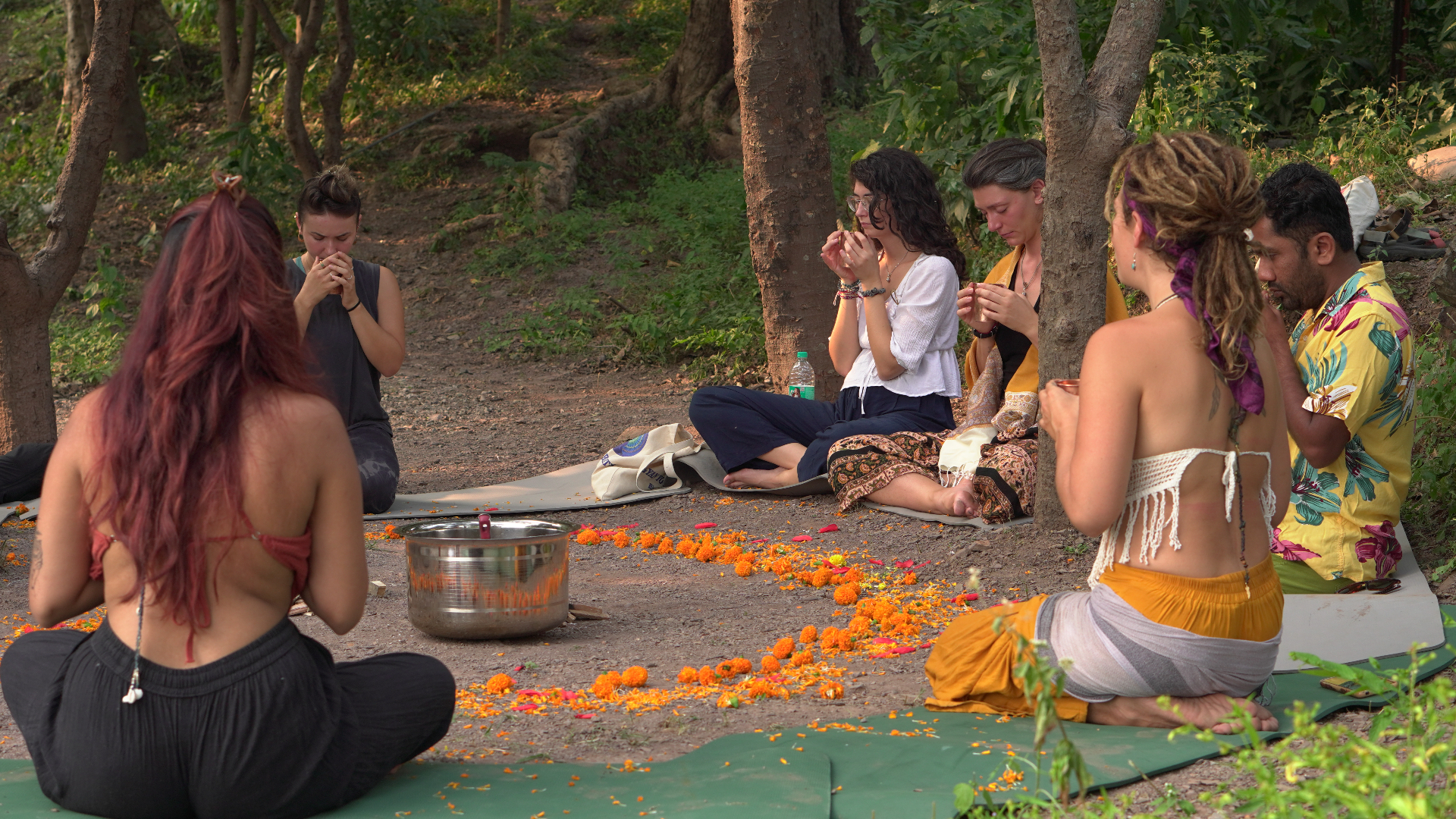Cacao ceremony group in forest