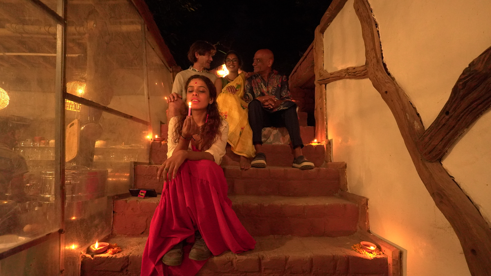 Candlelit celebration on stairs