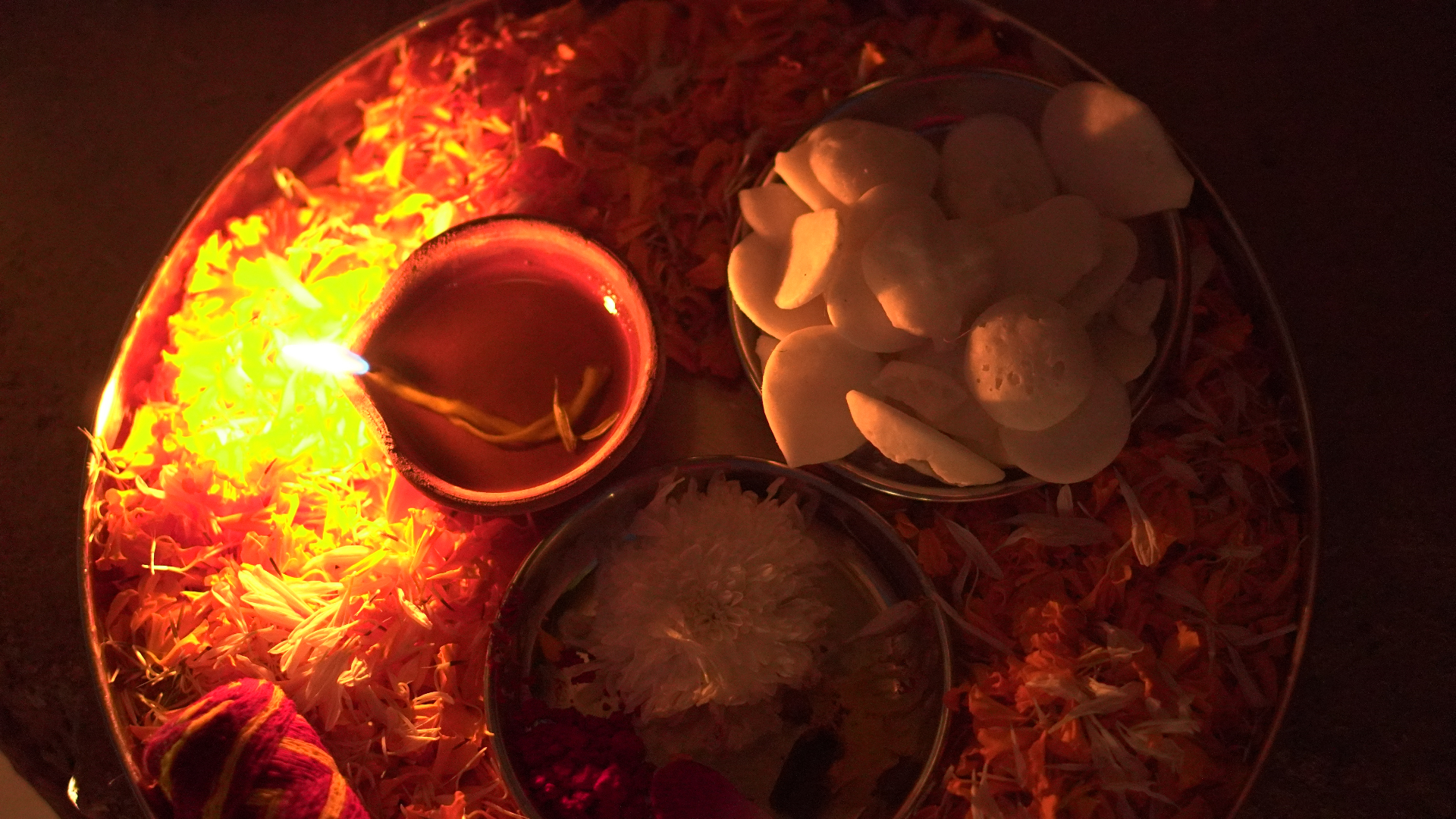 Diwali puja plate with offerings
